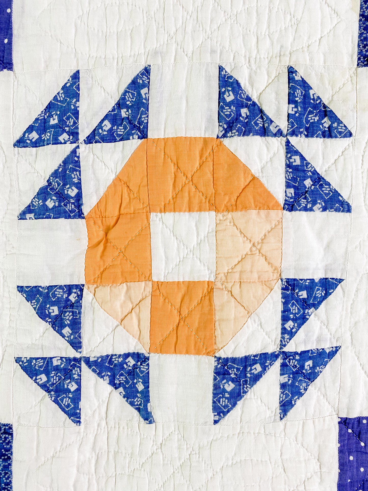 Vintage Blue and Peach Crown of Thorns Quilt, c1930s