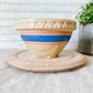 Antique Yellow Ware 7" Mixing Bowl | Pie Crust Trim with Blue and Pink Stripes