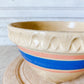 Antique Yellow Ware 7" Mixing Bowl | Pie Crust Trim with Blue and Pink Stripes