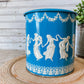 Vintage Wedgwood-Style Grecian Biscuit Tin | Blue and White Round Storage Tin | Made in England