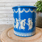 Vintage Wedgwood-Style Grecian Biscuit Tin | Blue and White Round Storage Tin | Made in Holland