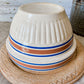 Antique Yellow Ware Ribbed Mixing Bowl | 8" Blue and Pink Striped Crock Bowl