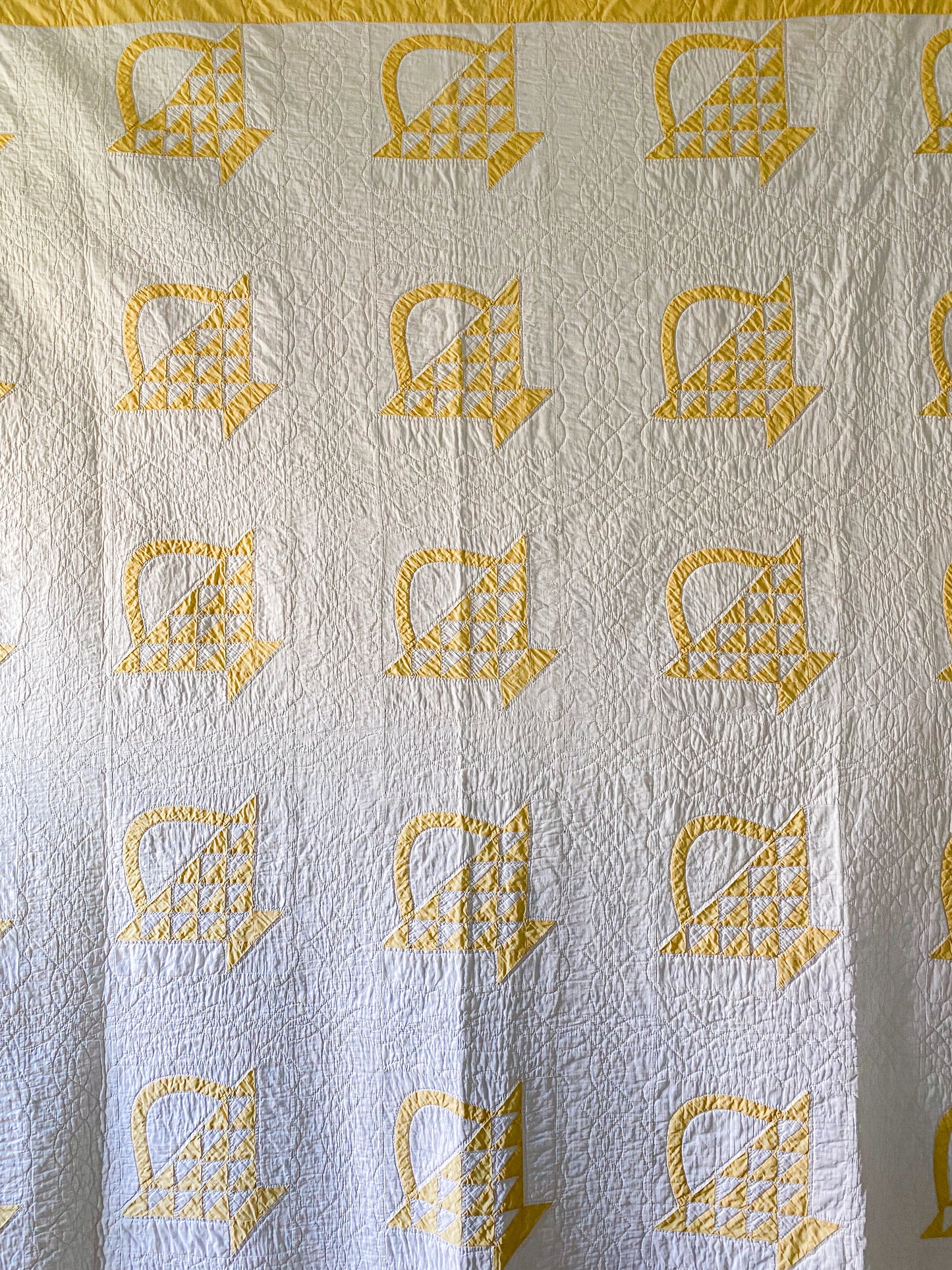 Vintage Yellow and White "Cherry Basket" Quilt