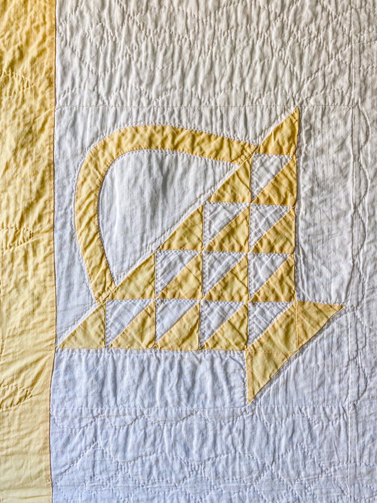 Vintage Yellow and White "Cherry Basket" Quilt