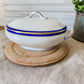 Vintage Blue and Gold Ceramic Art Deco Tureen | Egersunds Fayancefabriks Norway | Crazed White Serving Dish with Lid