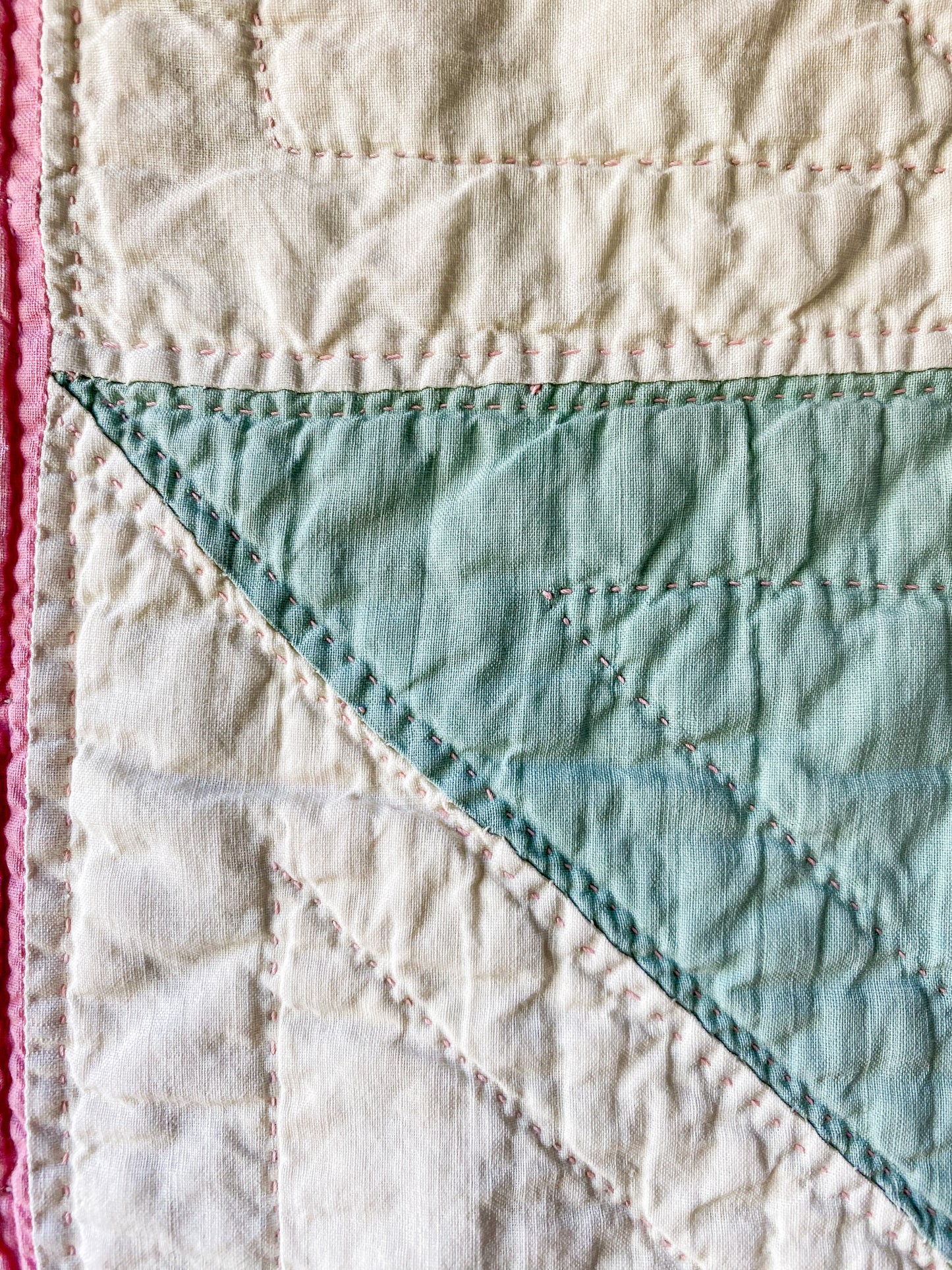 Vintage Green and Pink "Geese on the Pond" Quilt