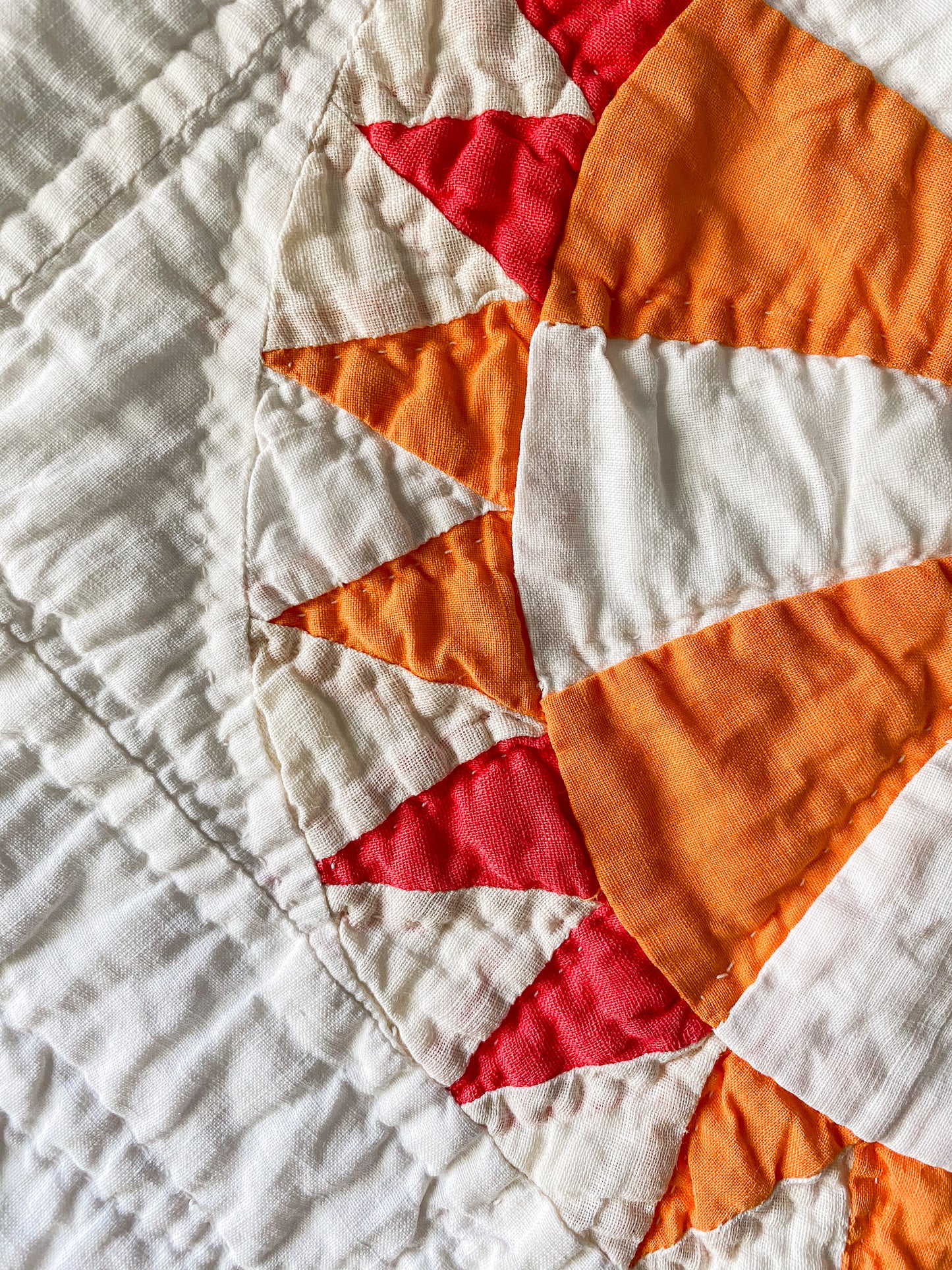 Vintage Red and Orange "Wheel of Fortune" Quilt