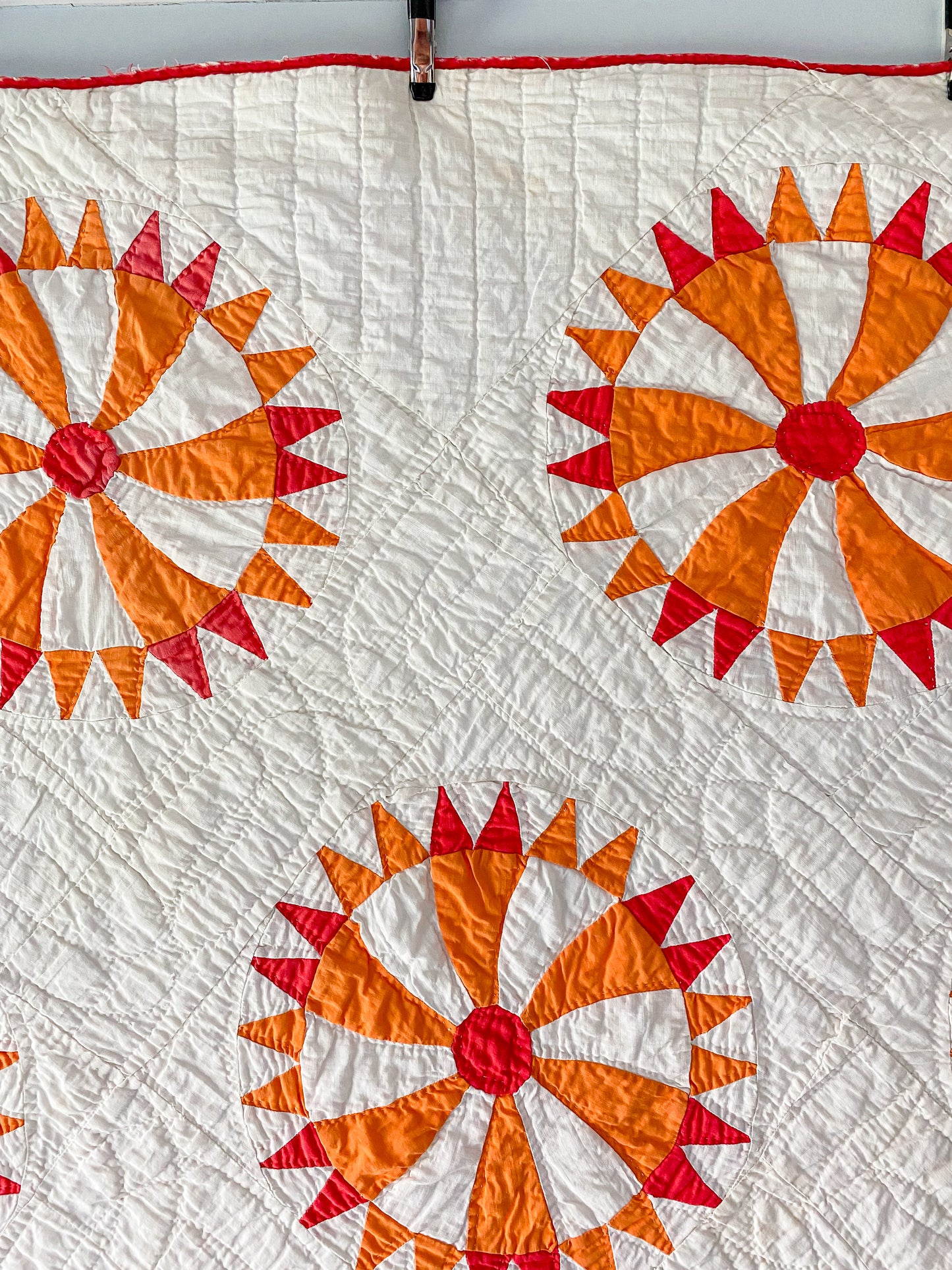 Vintage Red and Orange "Wheel of Fortune" Quilt