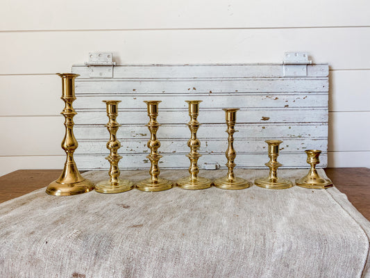 Set of 7 Vintage Lacquered Baldwin Brass Candle Holders | Instant Collection