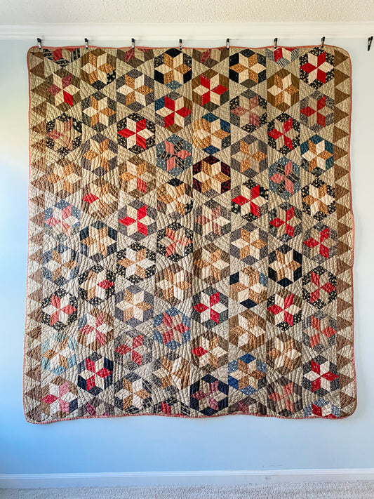 Antique Hexagon Six-Point Star Block Quilt, c1880
