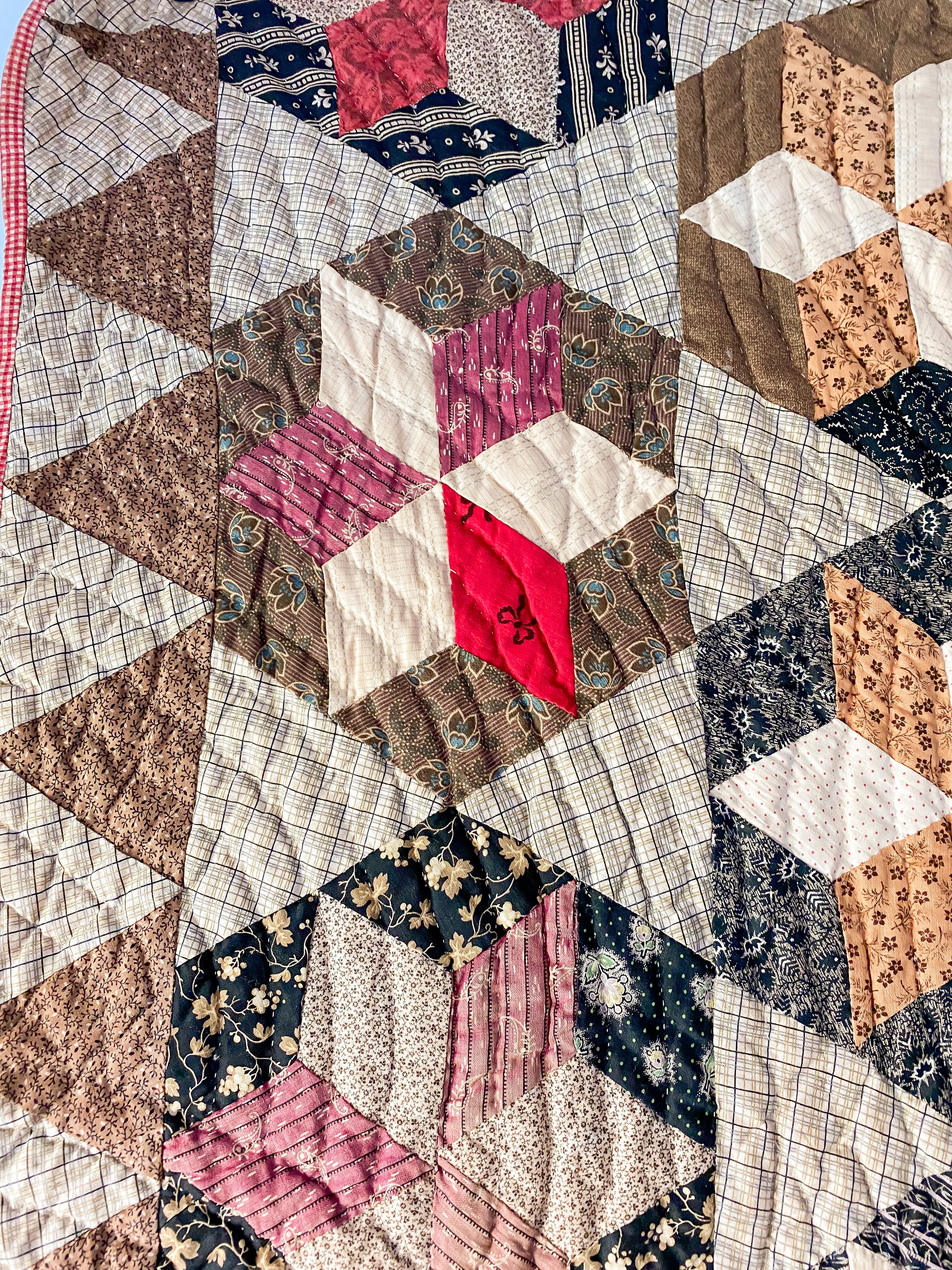 RESERVED offers FOR BLUEBONNET Vintage Six Point Star Hand stitched quilt.