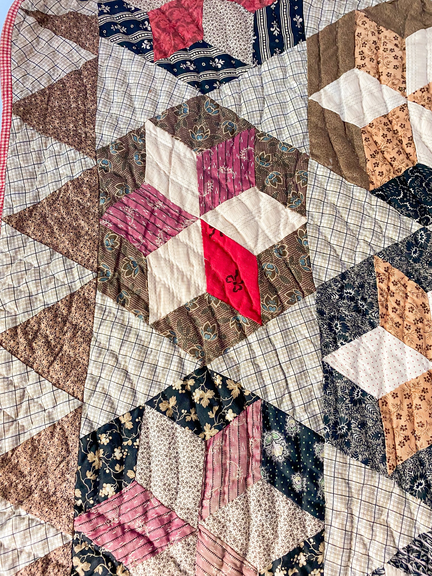 Antique Hexagon Six-Point Star Block Quilt, c1880