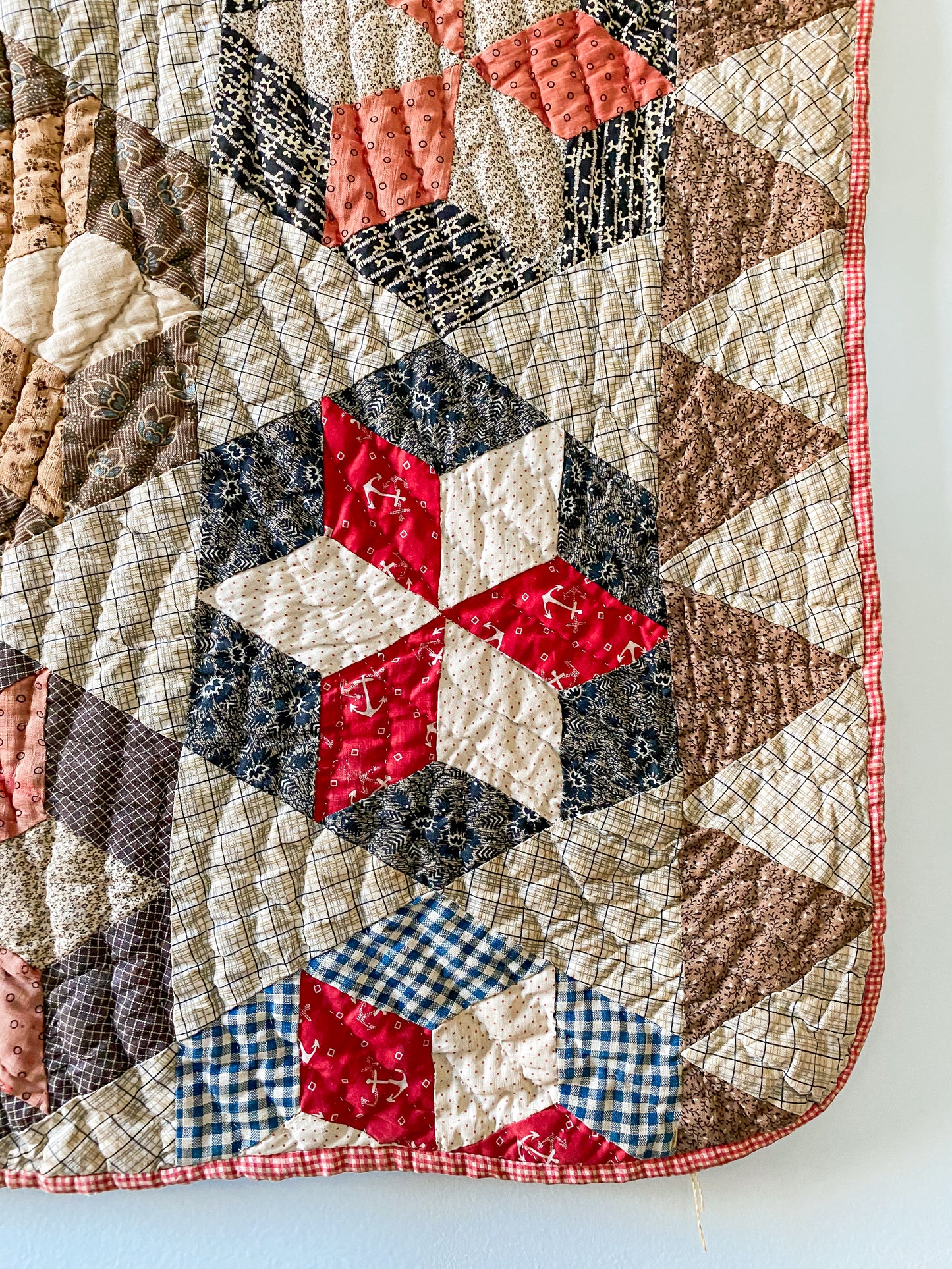 Antique Hexagon Six-Point Star Block Quilt, c1880