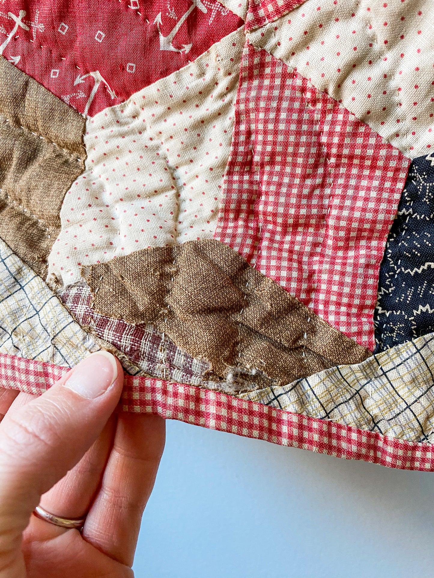 Antique Hexagon Six-Point Star Block Quilt, c1880