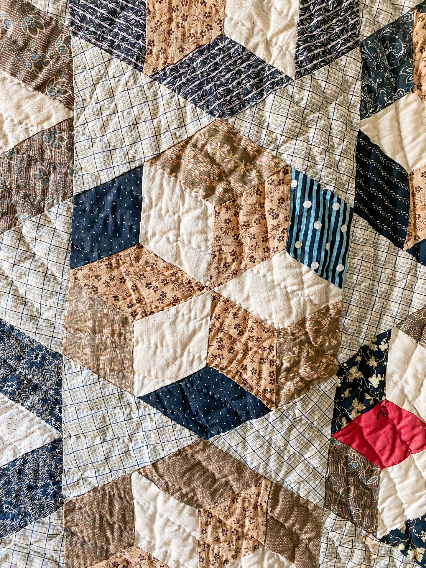 Antique Hexagon Six-Point Star Block Quilt, c1880