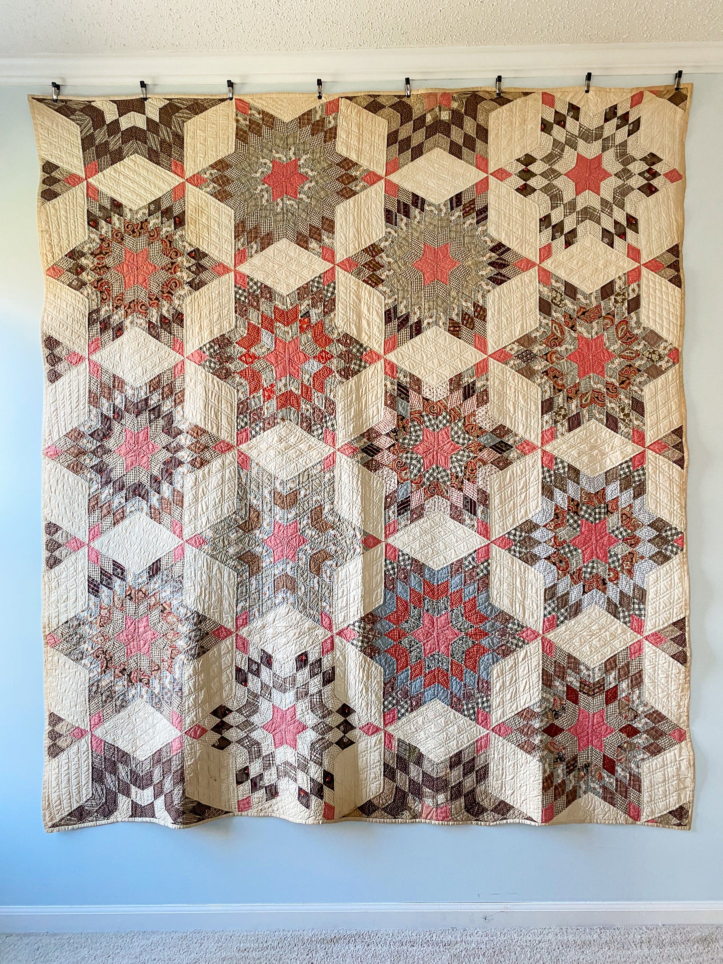 Antique Touching Stars Quilt, c1880