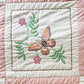 Vintage Pink and White Embroidered Queen Quilt | Butterflies and Flowers Blanket