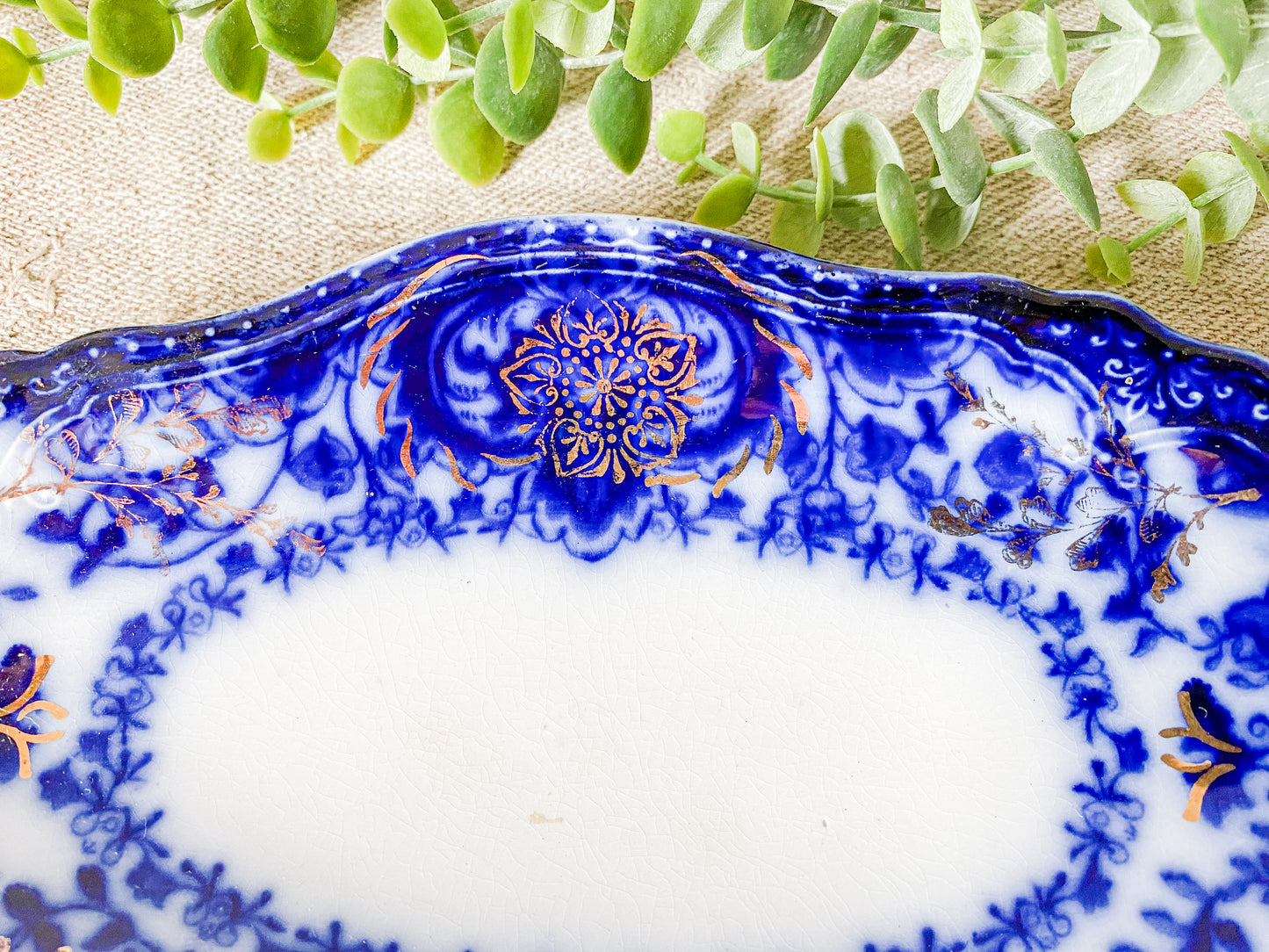 Antique Gilt Flow Blue Ironstone Relish Dish - Lakewood by Wood & Son