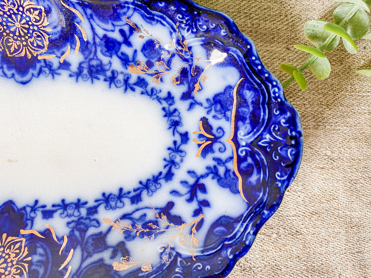 Antique Gilt Flow Blue Ironstone Relish Dish - Lakewood by Wood & Son
