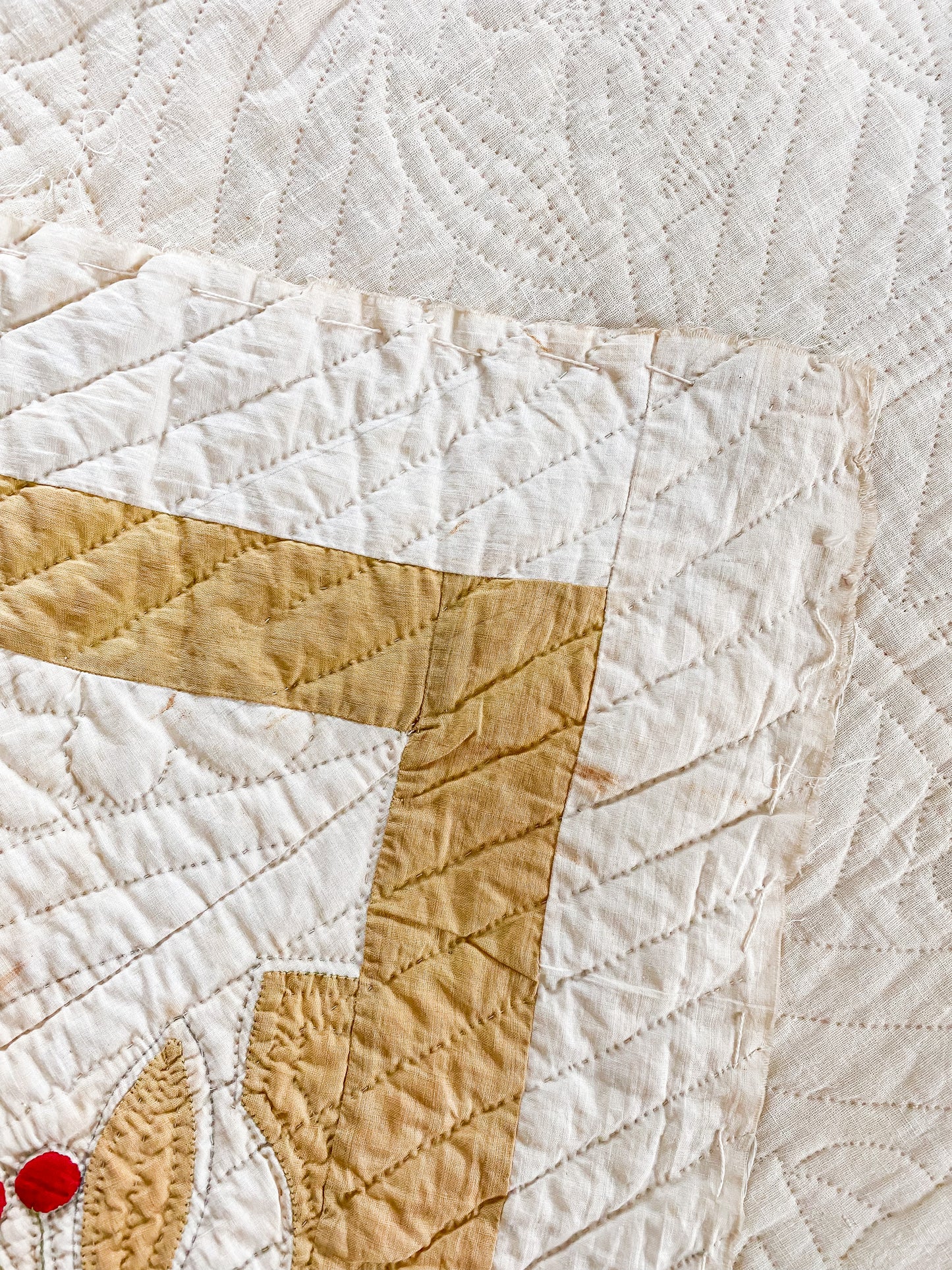 Antique Unfinished Trapunto Applique Quilt | Stacker Cutter Quilt c1860s
