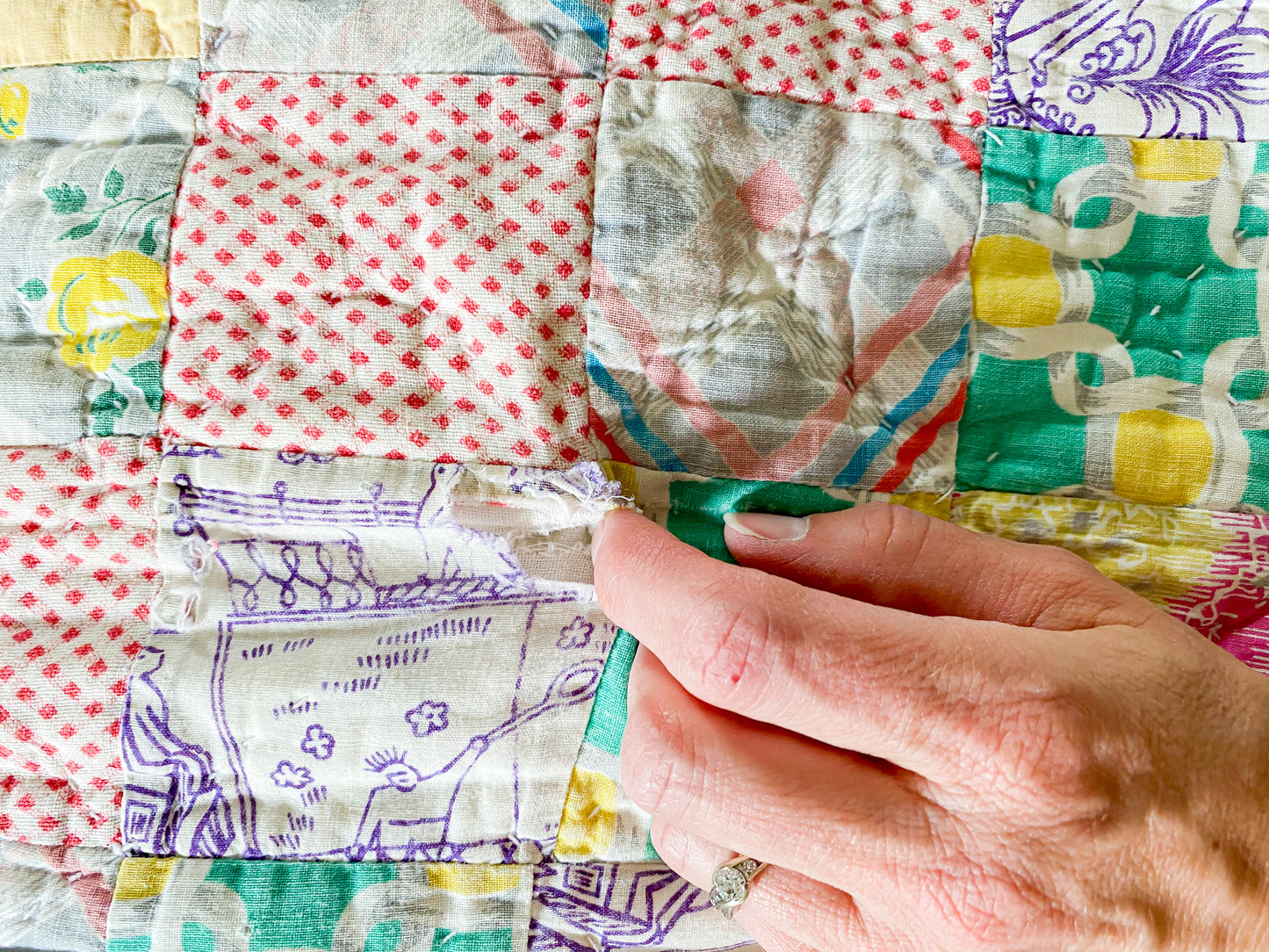 Vintage Scrappy Crib Quilt | Kids' Picnic Blanket