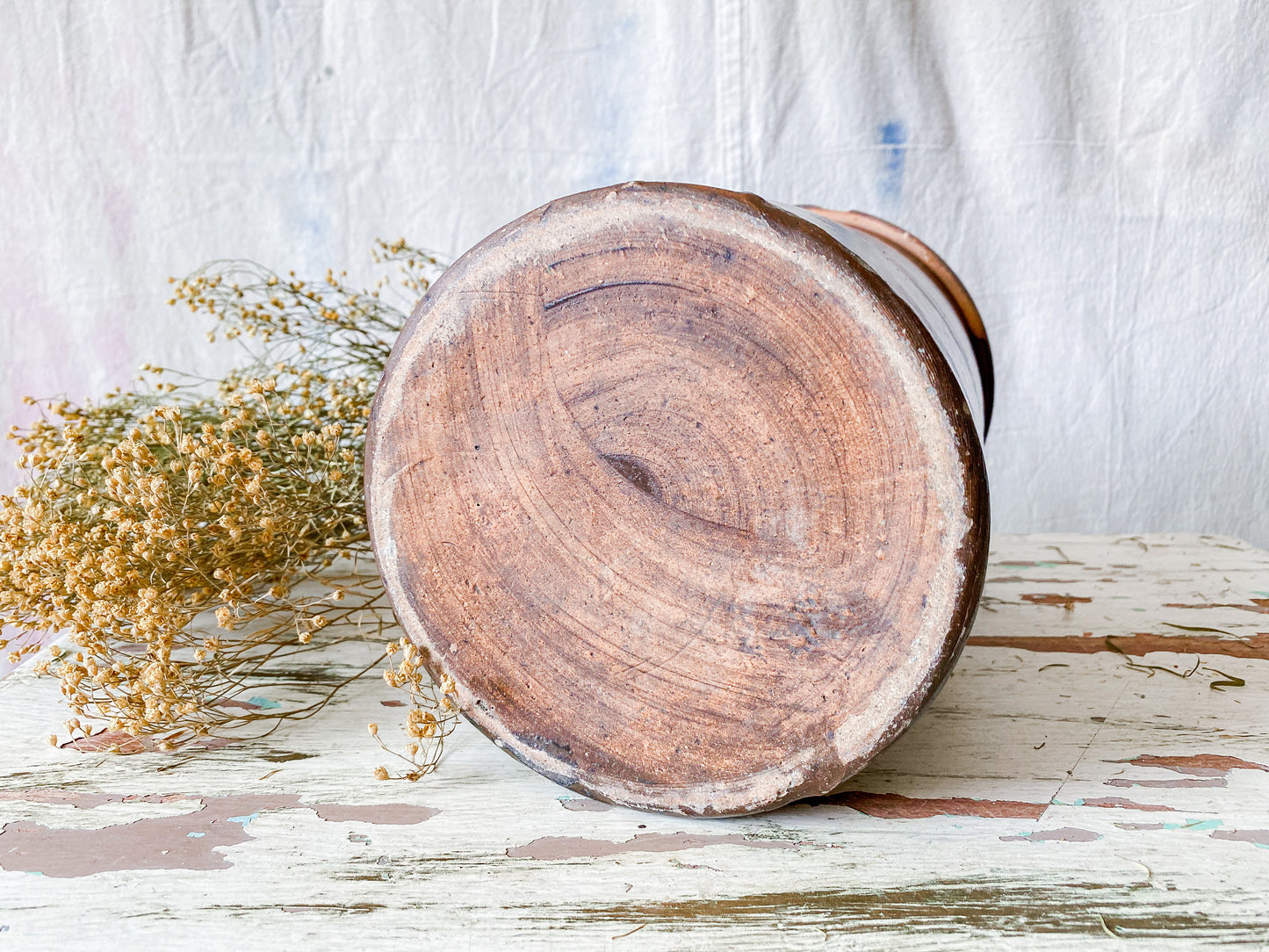 Antique Primitive Dark Brown Glazed 9" Crock | Rustic Farmhouse Kitchen | Antique Stoneware Jar