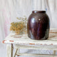 Antique Primitive Dark Brown Glazed 8" Canning Crock | Rustic Farmhouse Kitchen | Antique Stoneware Jar