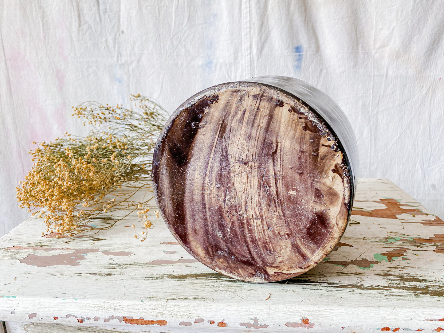 Antique Primitive Dark Brown Glazed 8" Canning Crock | Rustic Farmhouse Kitchen | Antique Stoneware Jar