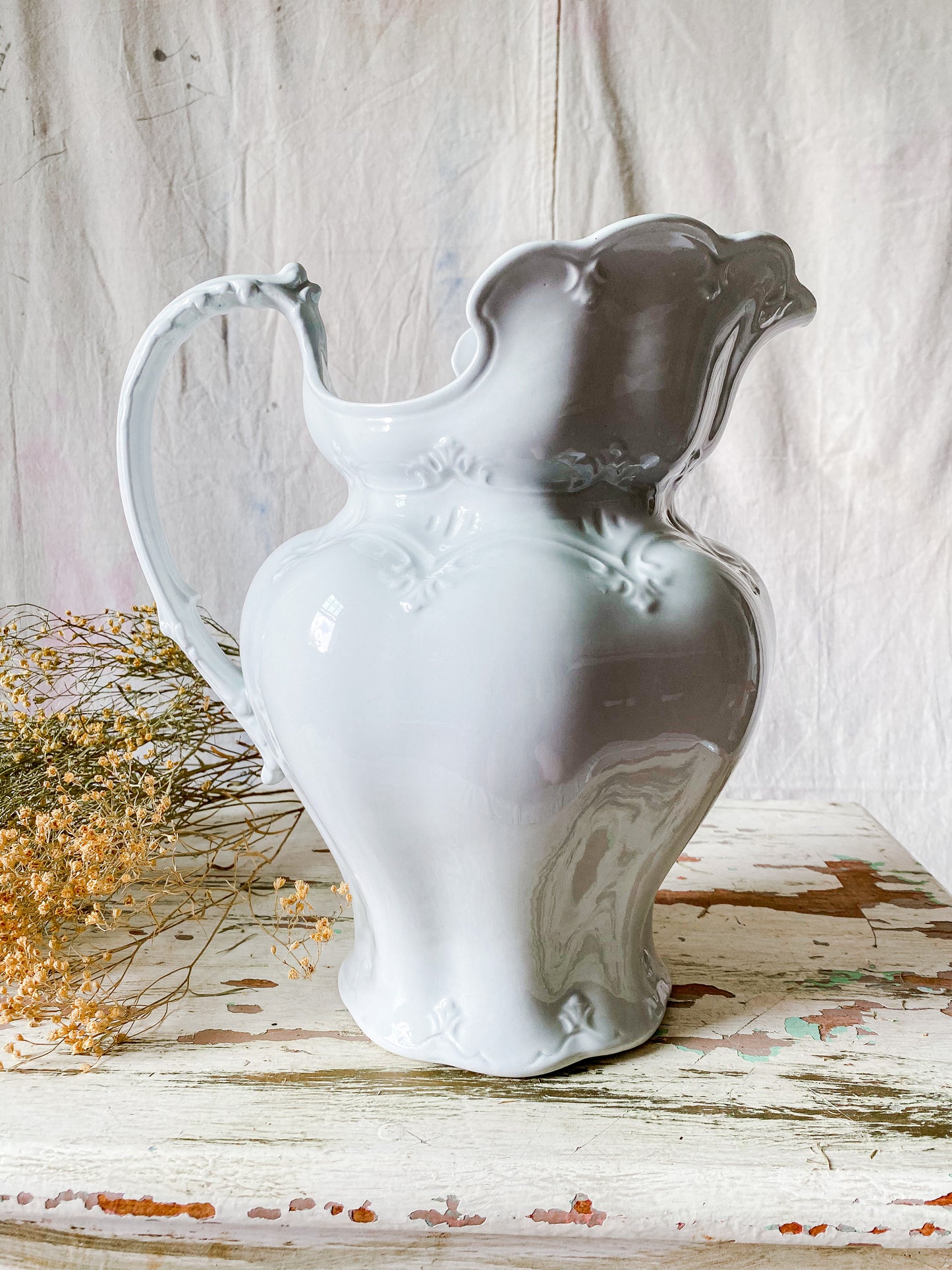 Antique Meakin Pitcher & Wash Basin Set | English Ironstone Large Vase | Modern Farmhouse