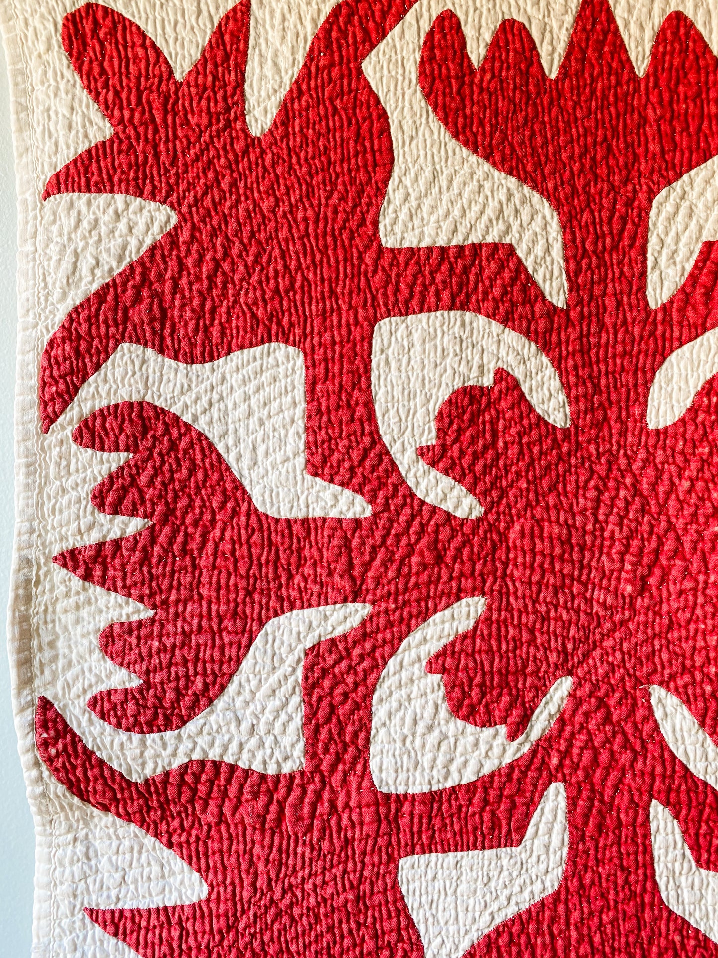 Antique Turkey Red Papercut Applique Quilt, c1850