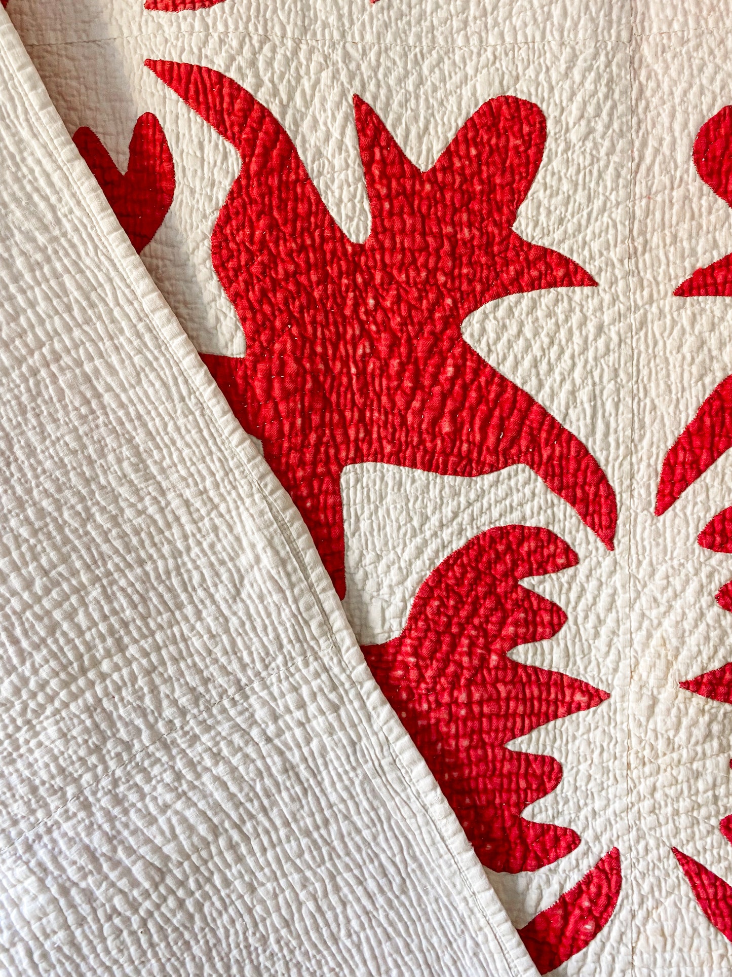 Antique Turkey Red Papercut Applique Quilt, c1850