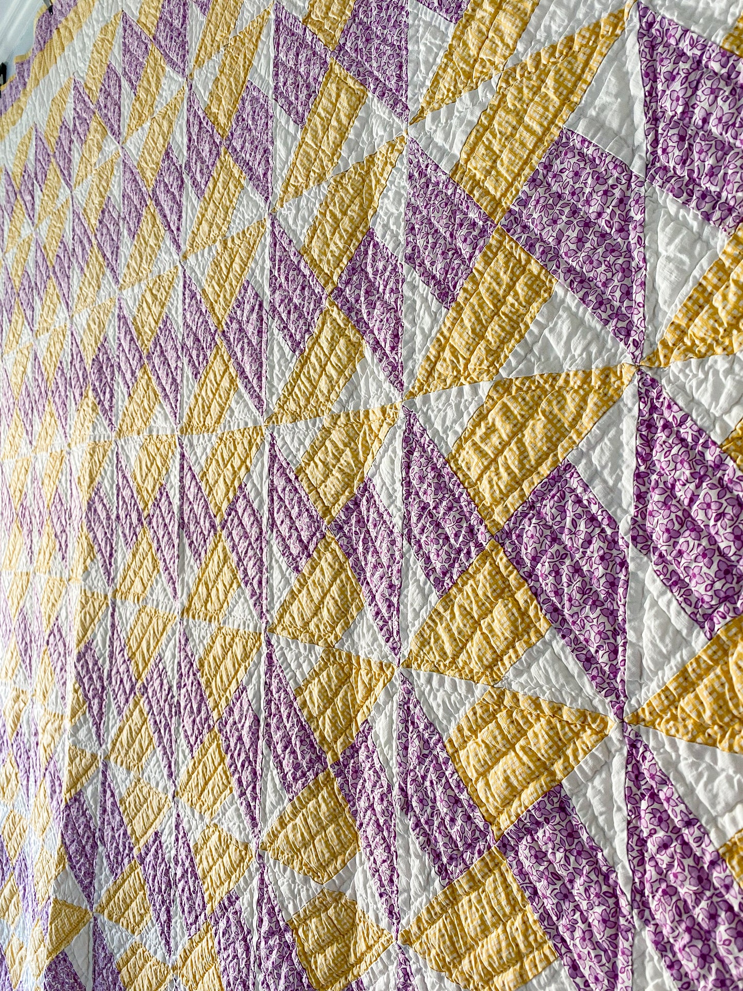 Vintage Twin Sisters Variation Purple and Yellow Quilt, c1930