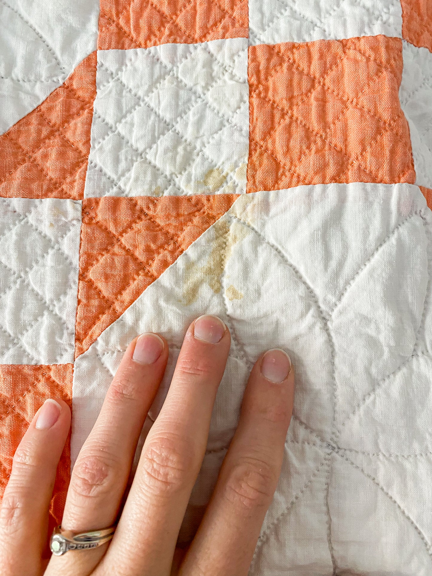 Vintage Creamsicle Orange and White Snowball Quilt, c1930