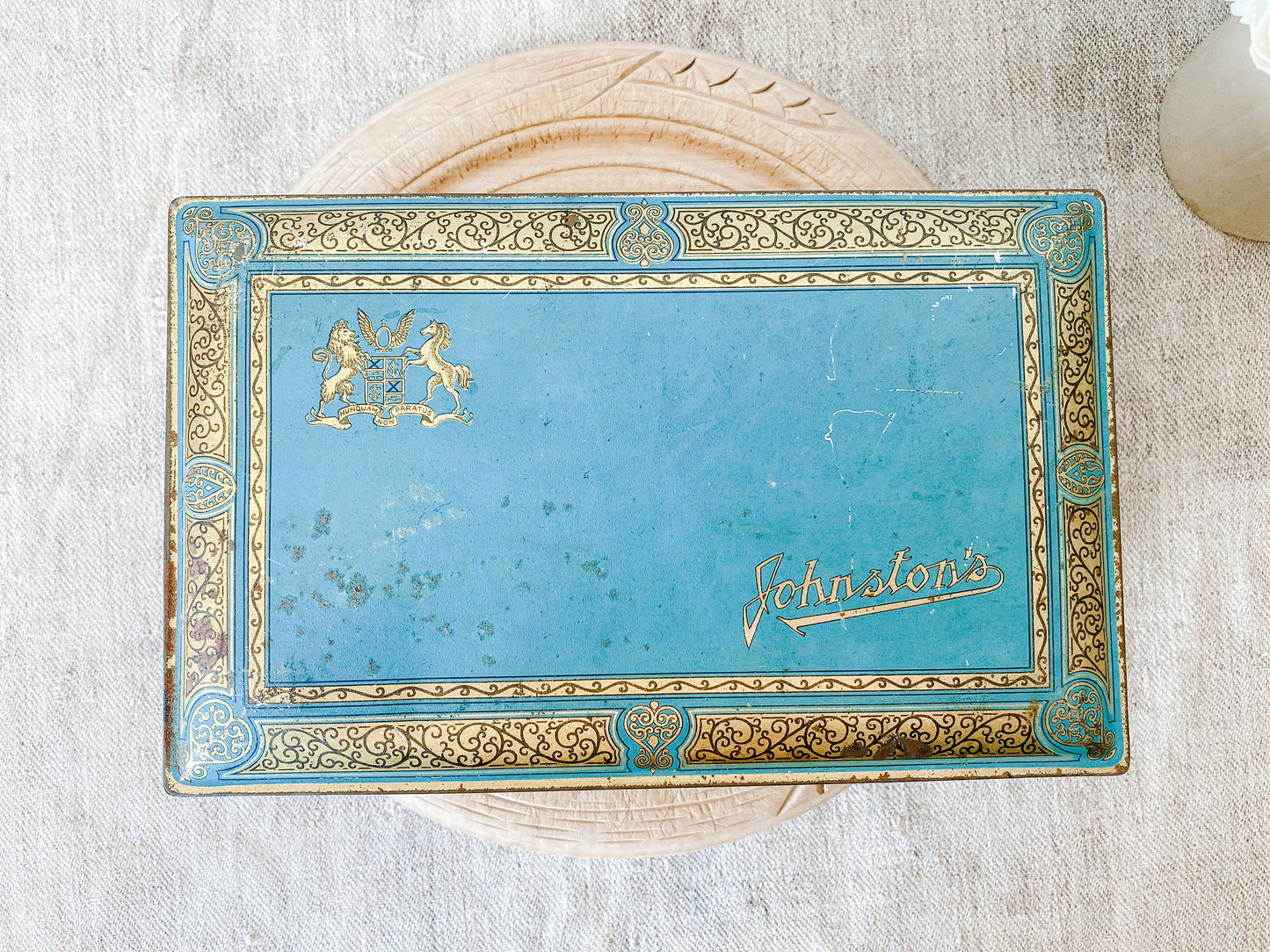 Vintage Blue and Gold Johnston's Chocolate Box, Metal Tin