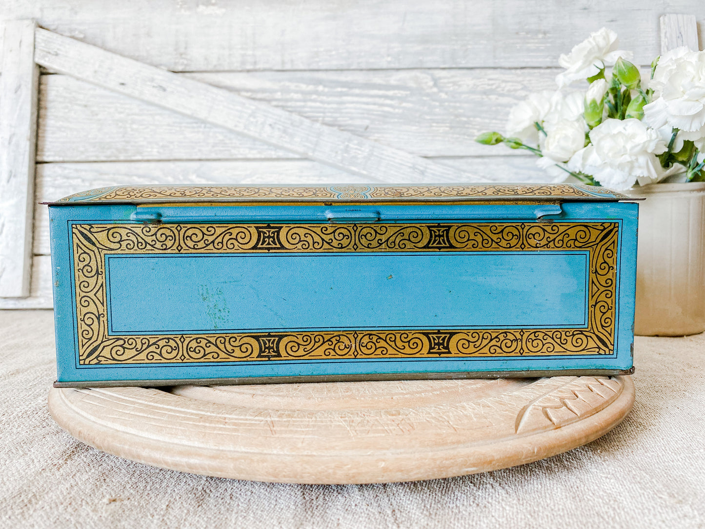 Vintage Blue and Gold Johnston's Chocolate Box, Metal Tin