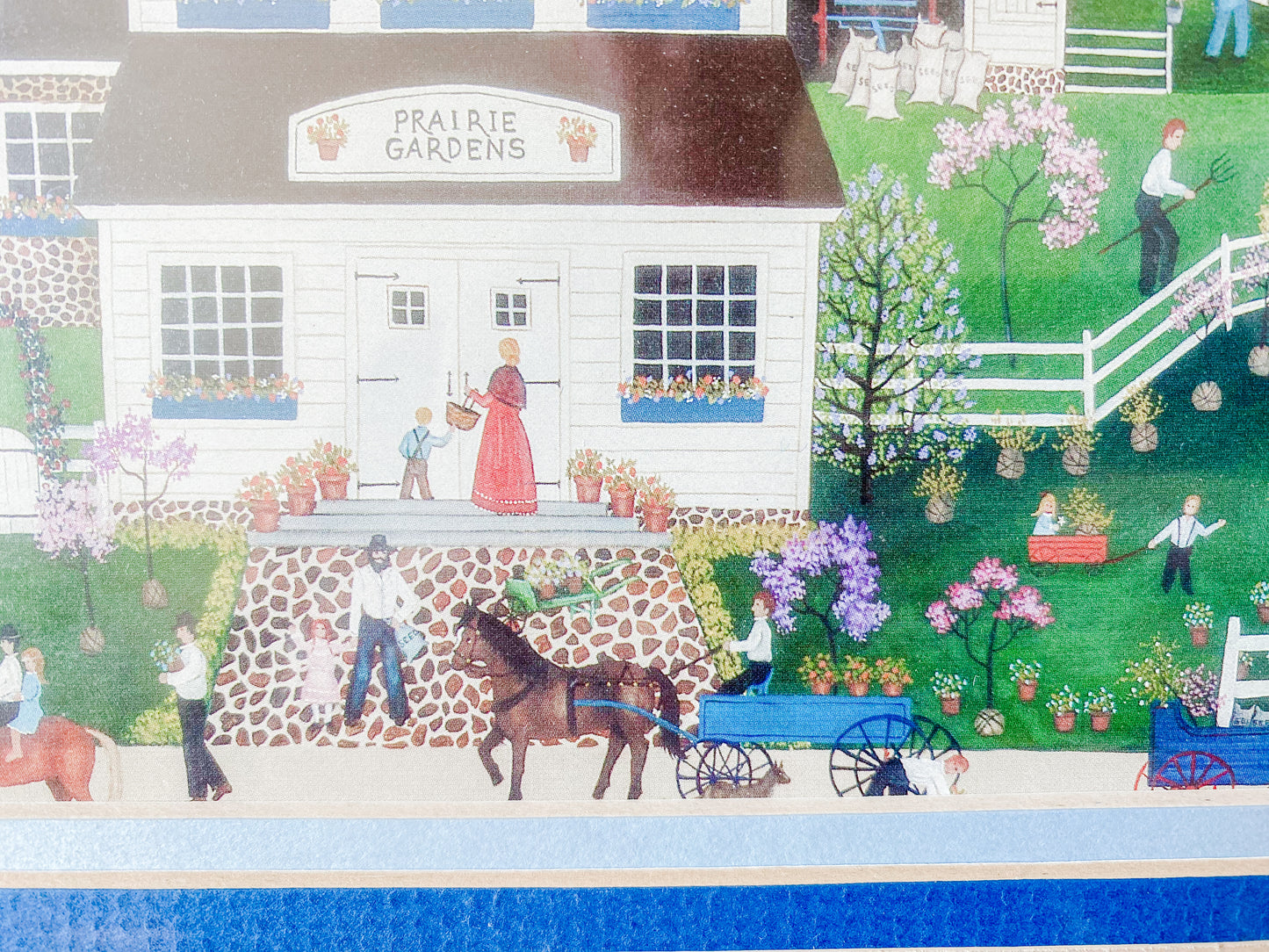 Vintage "Prairie Gardens" Matted Print by Linda Stocks Nelson, Folk Art Country Scene