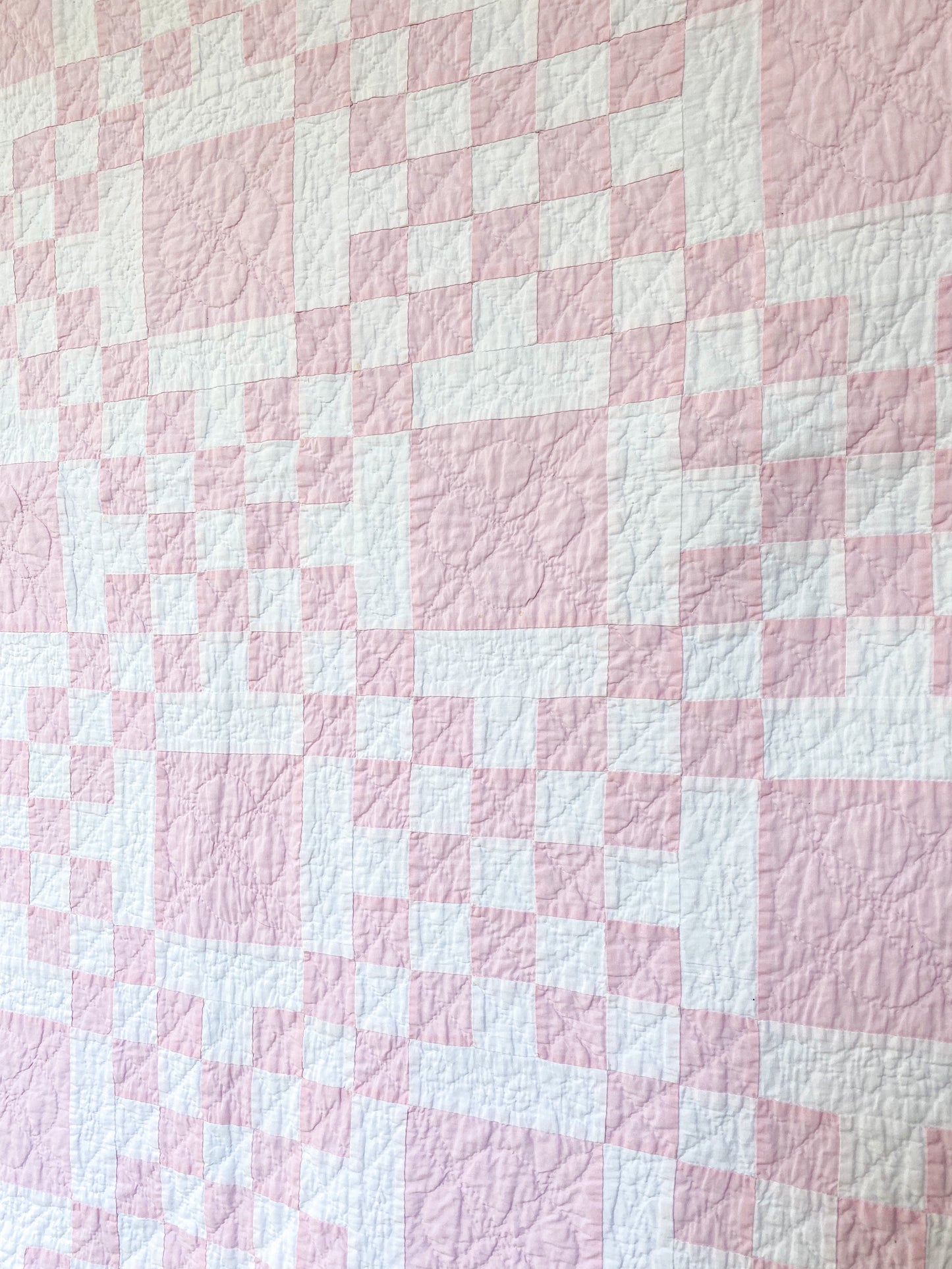 Vintage Pair of Matching Pink and White Double Irish Chain Twin Quilts, 81" x 58"