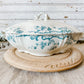 Antique Ironstone Soup Tureen with Lid, Teal Blue Transferware - Boquet by Malloy-Taylor, Rare Pattern, c1900