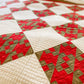 Antique Red and Tan New Four Patch c1880s Quilt, 78" x 75"