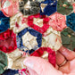 Antique Unfinished Hexagon Mosaic 1900s Quilt Top, Silk and Velvet English Paper Piecing, 54" x 53"