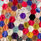 Antique Unfinished Hexagon Mosaic 1900s Quilt Top, Silk and Velvet English Paper Piecing, 54" x 53"