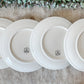 Vintage Set of Homer Laughlin Americana White Ironstone Luncheon 9" Plates, Midcentury Heavy Restaurant Ware
