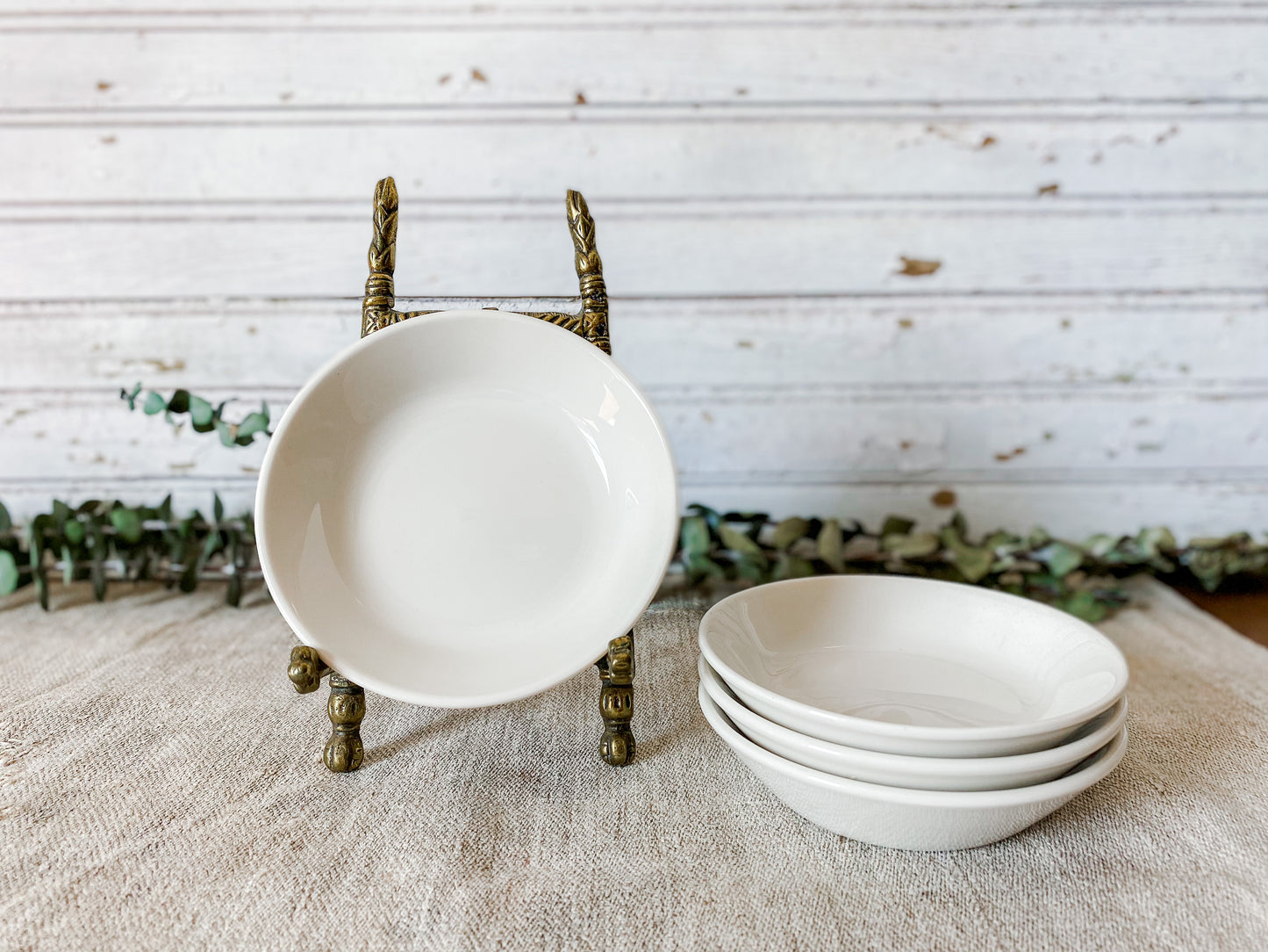 Vintage Set of Homer Laughlin Best China White Ironstone 4.5" Berry Bowls, Condiment Dishes, Midcentury Heavy Restaurant Ware