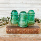 Vintage Set of 3 Aqua Green Hemingray Glass Insulator Caps