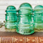 Vintage Set of 3 Aqua Green Hemingray Glass Insulator Caps
