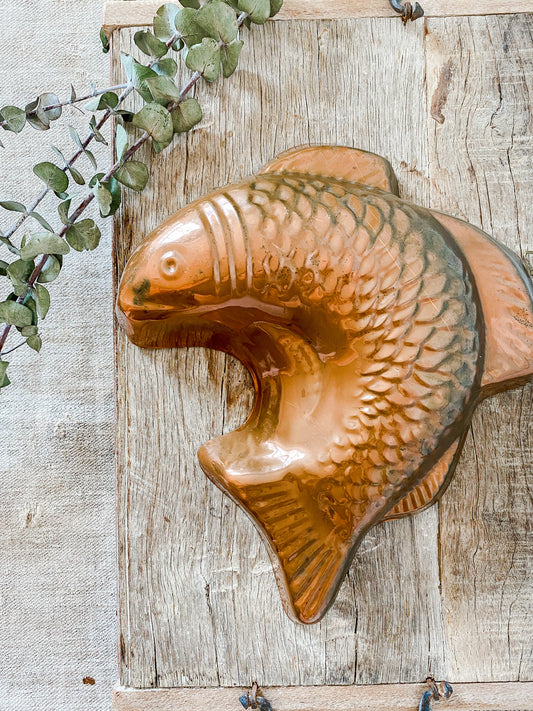 Vintage Copper Leaping Fish Shaped Hanging Round Gelatin Mold