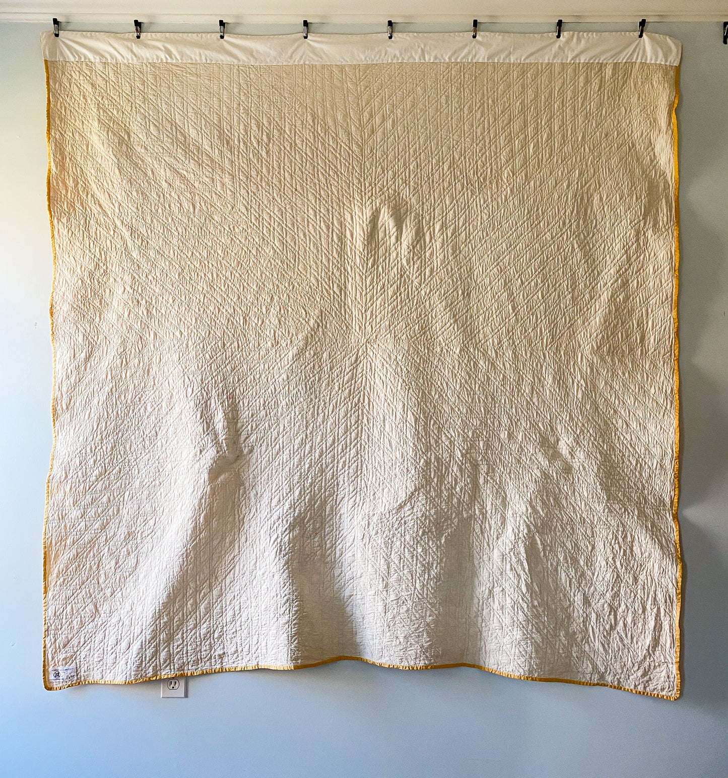 Vintage Yellow Lone Star Quilt, Kansas Quilt Project, Feedsack Fabrics, c1930s, 76" x 72"
