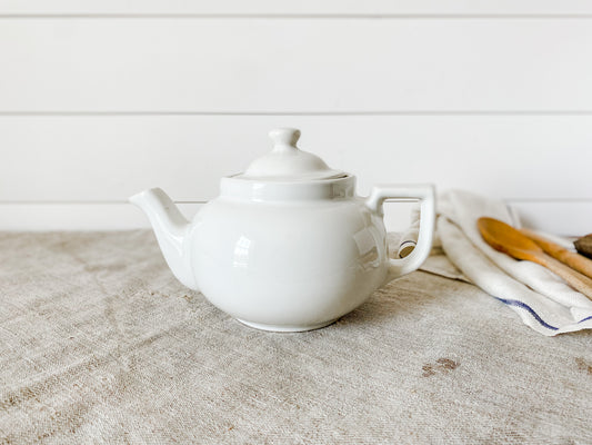 Vintage Heavy White Ceramic Teapot | Simple Cottage Farmhouse Kitchen