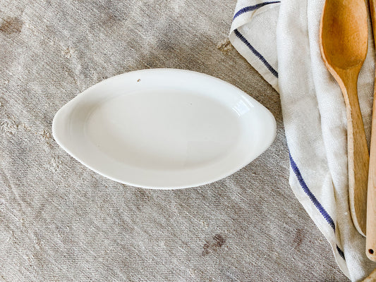Vintage Buffalo China White Ironstone Oval Gratin Dish | Mini Casserole Serving Dish | Restaurant Ware Side Dish Platter