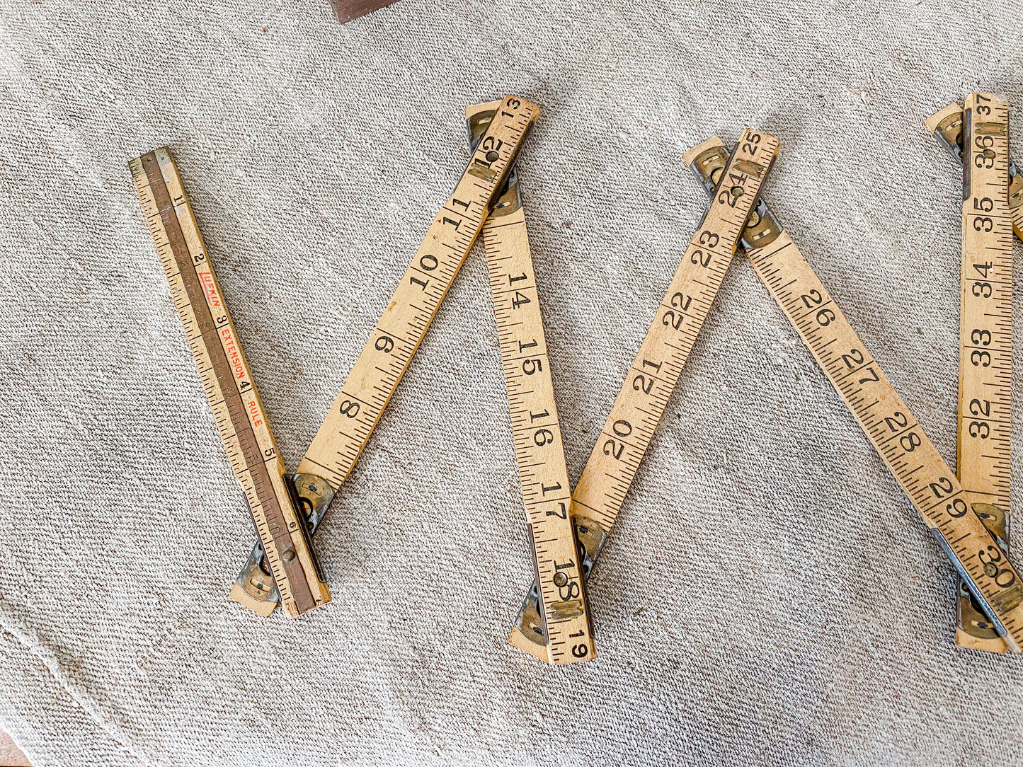 Vintage Folding Ruler, Lufkin Carpenter's Chippy Foldable 72" Wooden Measuring Stick, No. X46
